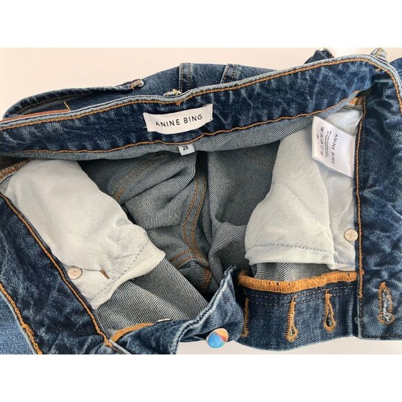 Anine Bing Lara Jeans Mid Indigo Size 26 Cropped Raw-edge - Picture 9 of 9